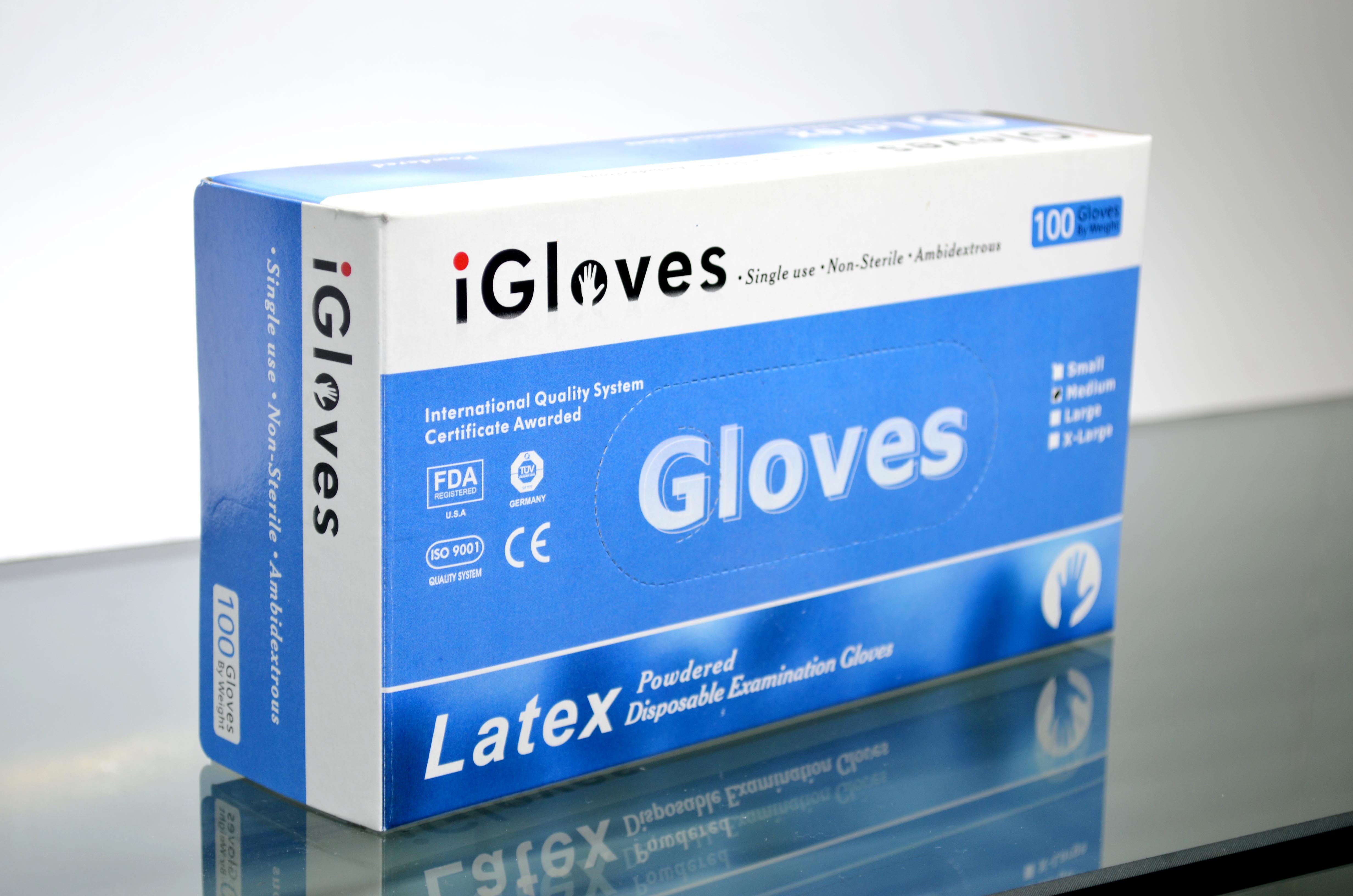 Venta caliente pulverizada desechables guantes de látex fabricante de Malasia